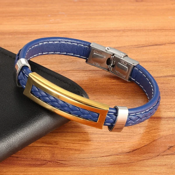 XQNI Stainless Steel Accessories Multi-color Rectangular Combination Blue Leather Classic Men's Bracelet Commemorative Gift 4