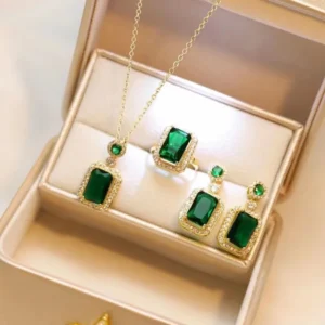 3-piece Set Luxury Fashion Emerald Perfume Bottle Necklace Earrings Ring Banquet Wedding Jewelry Set for Women Birthday Gift 1