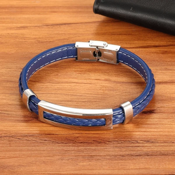 XQNI Stainless Steel Accessories Multi-color Rectangular Combination Blue Leather Classic Men's Bracelet Commemorative Gift 2