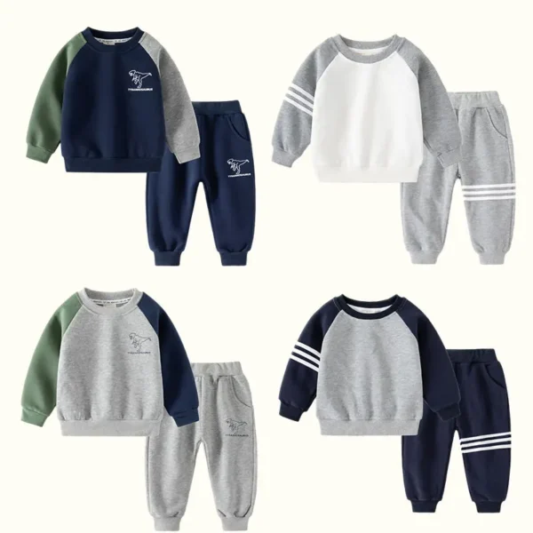 New Spring Autumn Children Clothes Set Color Patchwork Kids Boys Two-Piece Sets Children Boy Casual Tracksuit Outfits Tops Pants 2