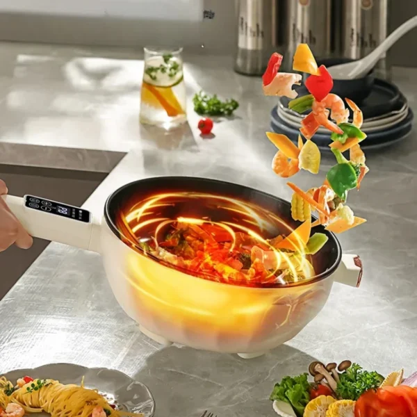 MultiFunction Electric Cooking Pot, NonStick Electric Fryer and Steamer for Home Use, Compact Cooker, Quick Meal Appliance 4