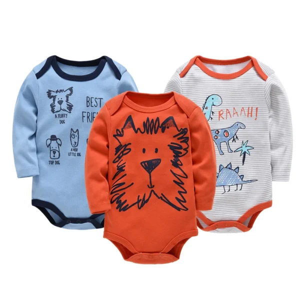 Kavkas Baby Boys Girls Bodysuit 3 PCS Long Sleeve 100% Cotton Baby Clothes 0-12 Months Newborn Body Bebe Jumpsuit Clothing 2