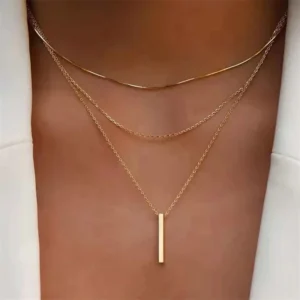 Vintage Layered Metal Bar Pendant Necklace for Women Daily Wear Gold Color Reactangle Clavicle Chain Collarbone Necklace Jewelry 1