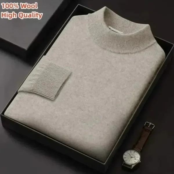 New 2024 Men's Mock Collar 100% Pure Woolen Sweater Tops Autumn Winter Cashmere Sweater Men Pullover Knitted Warm Sweater Male 1