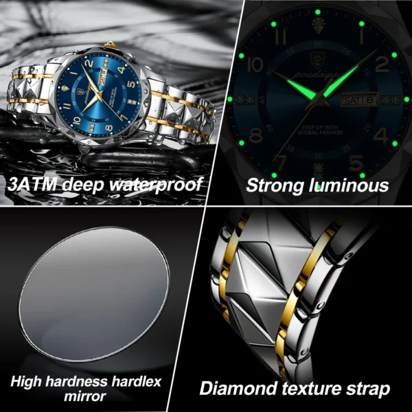 POEDAGAR Luxury Men Quartz Watch Waterproof Date Week Luminous Wristwatch Stainless Steel Men's Watches Male Clock Sports Reloj 3