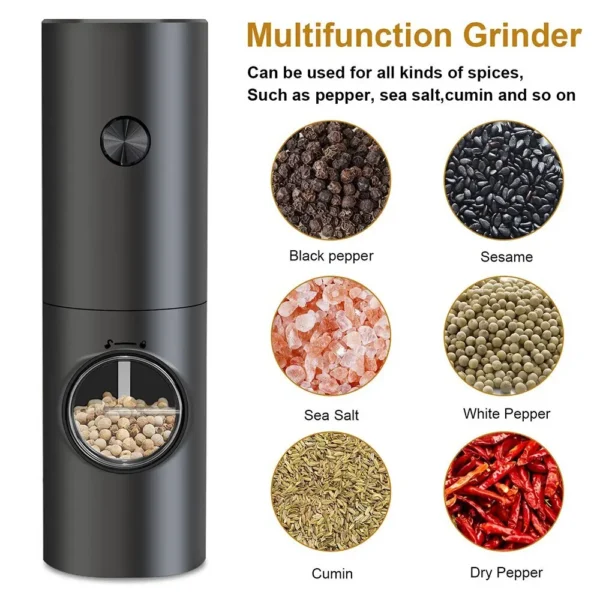 2Pcs Electric Salt And Pepper Grinder With Adjustable Coarseness Refillable Mill Battery Powered Kitchen Automatic Gadget 5