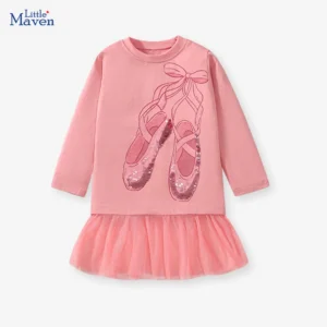 Little Maven Children's Clothing 2024 Autumn Spring Tops Kids Clothes Baby Girls Cartoon Sequin Ballet Shoes T-shirts Cotton 1