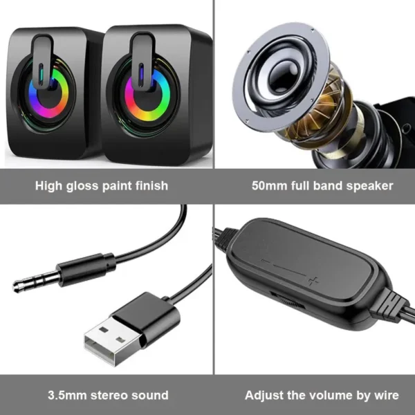 Computer Speakers PC Sound Box HIFI Stereo Microphone USB Wired Caixa De Som with LED Light For Desktop Computer 5