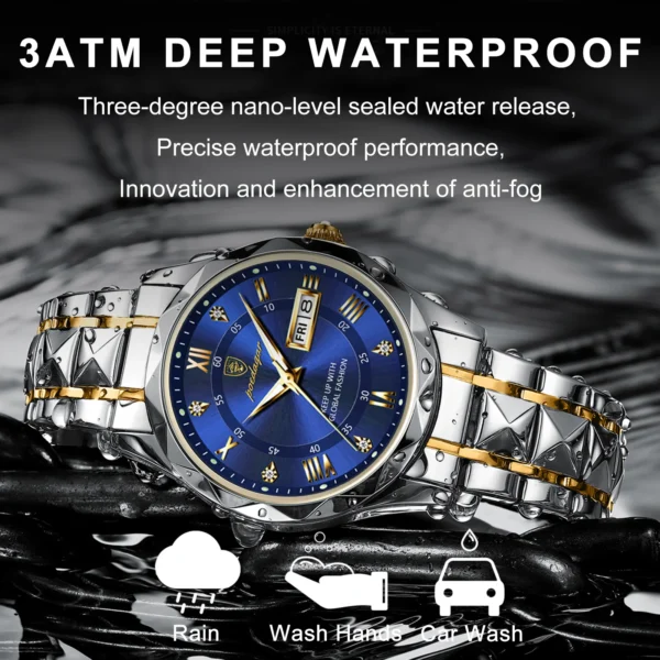 POEDAGAR Top Brand Luxury Man Wristwatch Waterproof Luminous Date Week Men Watches Stainless Steel Quartz Men's Watch Male reloj 3