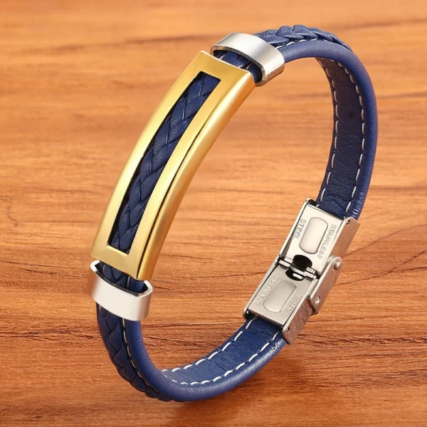 XQNI Stainless Steel Accessories Multi-color Rectangular Combination Blue Leather Classic Men's Bracelet Commemorative Gift 1